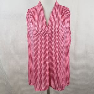 Laundry Shelli Segal Top White Pink Polka Dot Shirt sz Medium Flowy Beachy